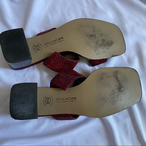 VILLAGER A LIZ CLAIBORNE COMPANY Santina Snakeskin Square Toe Sandal Red 6.5 - Picture 11 of 14